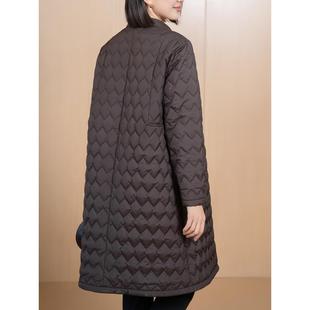 轻便棉服外套5028 女翻领单排扣显瘦波浪格长款 YUN2024冬季 新款