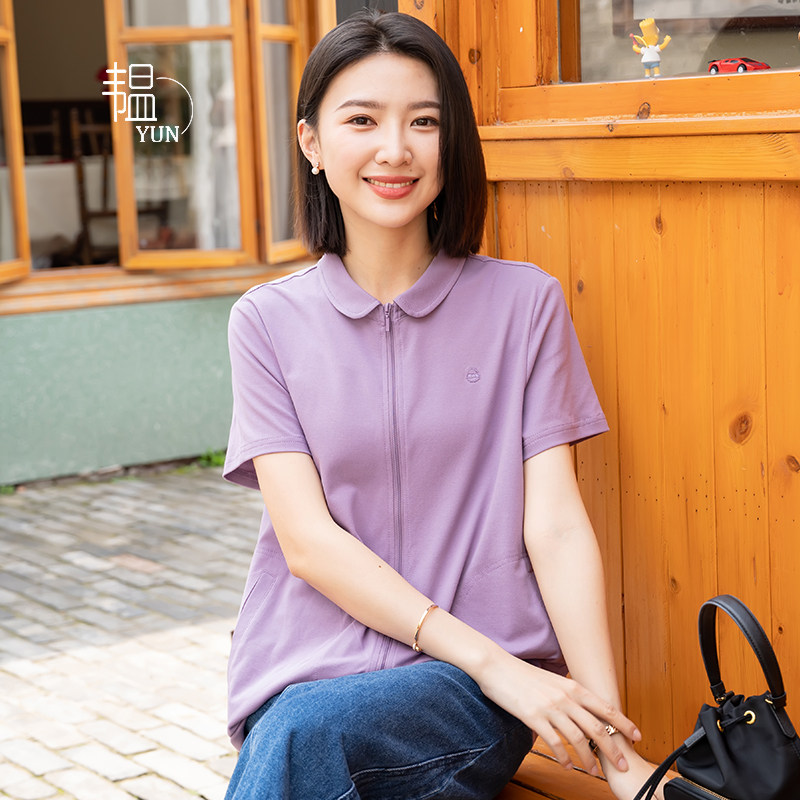 YUN韫夏季女针织棉娃娃领T恤