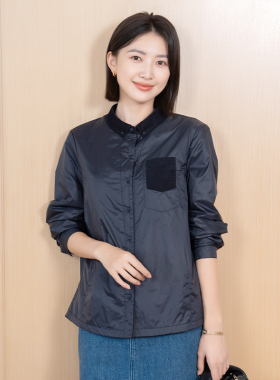 YUN2025冬季福利新品拼接翻领显瘦保暖单排扣贴袋夹棉衬衫上衣