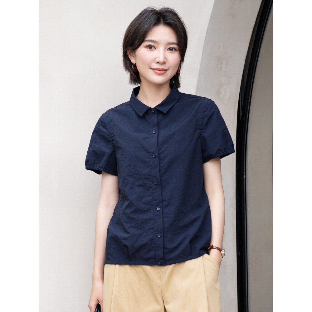 YUN韫夏季通勤翻领短袖衬衫