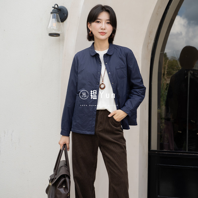 YUN韫2025冬季新品女装韩版宽松翻领单排扣轻薄夹棉纯色衬衫外套