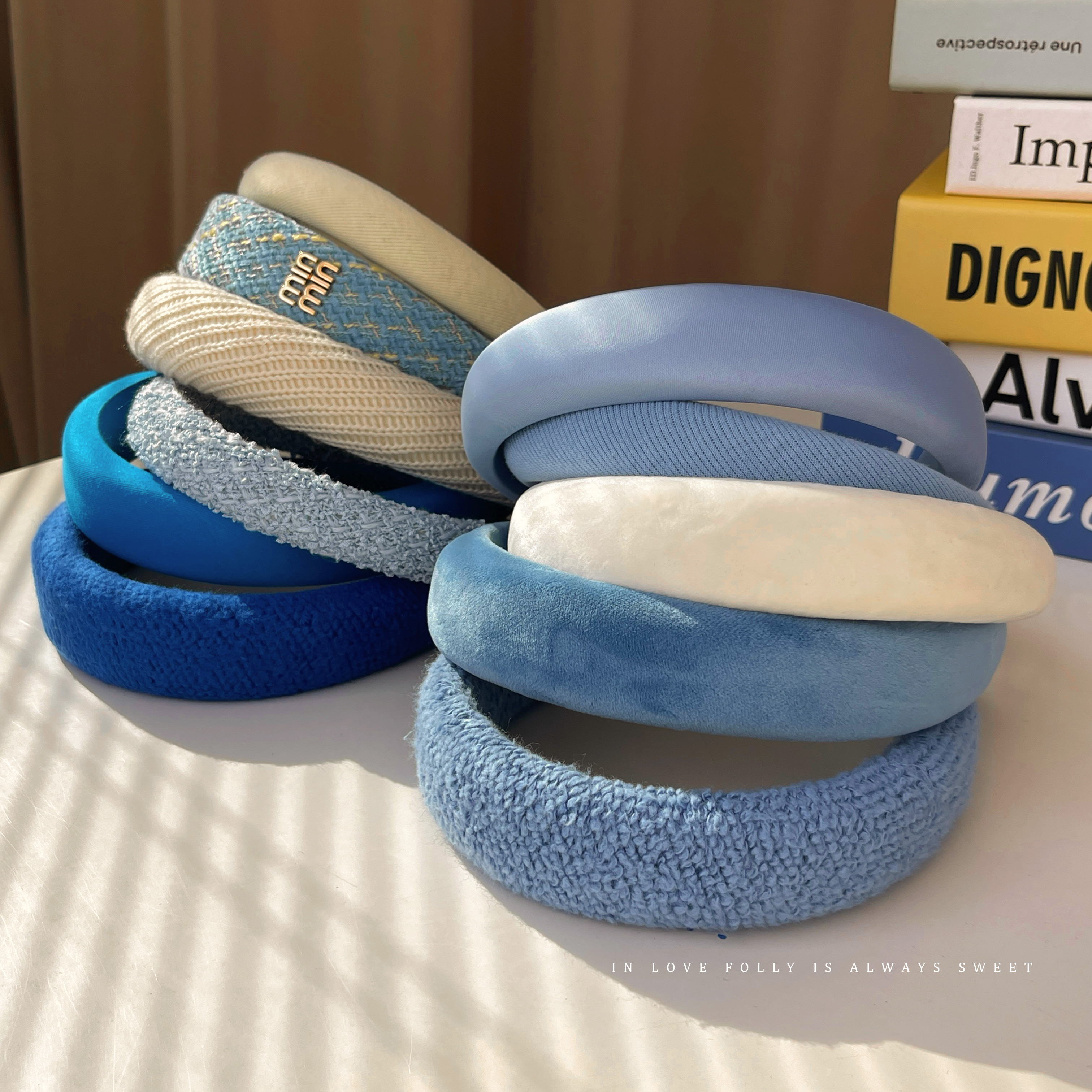 小香风蓝色系发箍高颅顶不