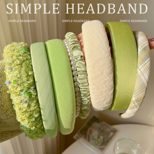 绿色高颅顶宽边发箍女2024早春新款洗脸发卡森系发捆百搭外出头箍