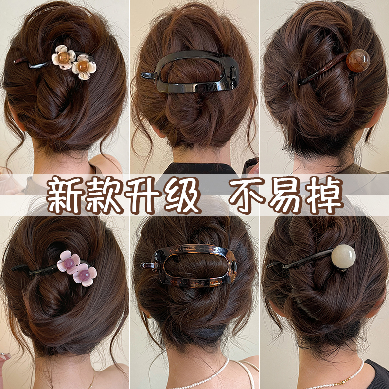 简约气质一字发夹女后脑勺扭扭夹2024新款复古盘发抓夹鸭嘴夹头饰