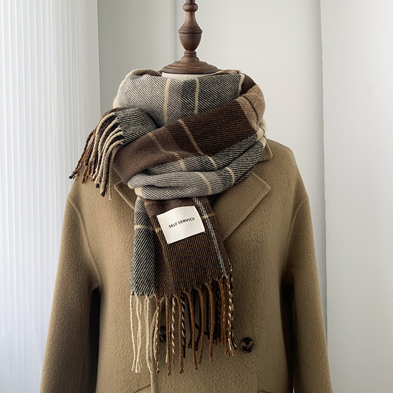 韩版百搭格子围巾女冬季2023新款高级感学生情侣ins时尚保暖围脖