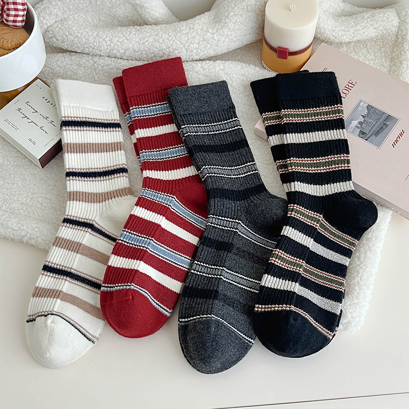 麻田2025秋冬新款微压女袜中筒袜ins潮袜条纹撞色桑蚕丝羊毛袜,女士内衣/男士内衣/家居服,中筒袜,淘宝优惠券,粉丝福利购,淘宝优惠卷