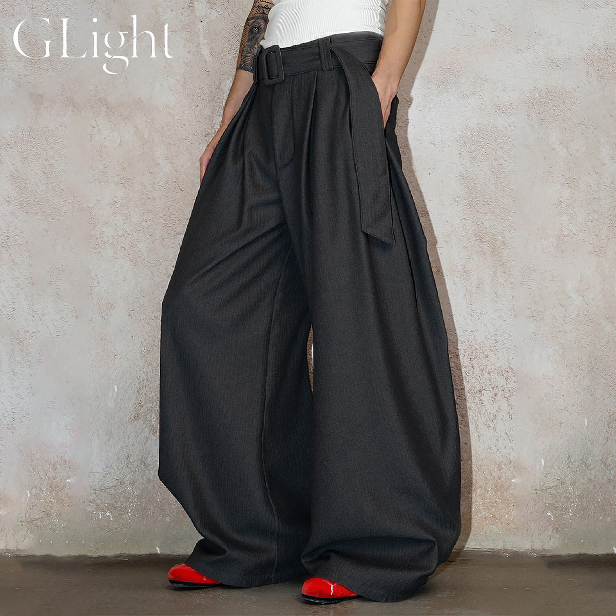 G Light垂坠慵懒感弯刀西裤男女春秋cleanfit小众腰带休闲剑道裤,男装,休闲裤,淘宝优惠券,粉丝福利购,淘宝优惠卷