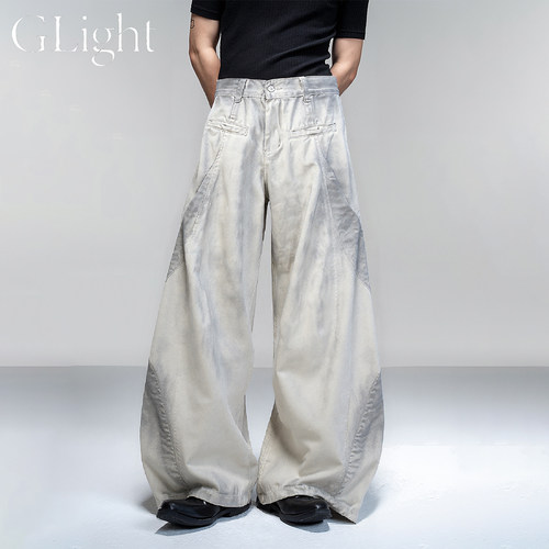 GLight阔腿弯刀牛仔裤