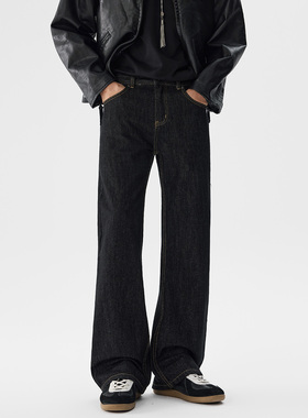 G Light复古老钱风黑色阔腿牛仔裤男2025年秋冬新款宽松休闲长裤