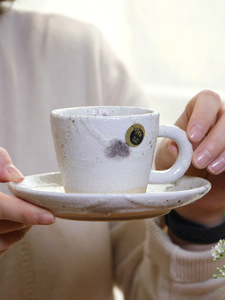 日本进口信乐烧手工粗陶锦云白色咖啡杯日式复古简约水杯子160ml