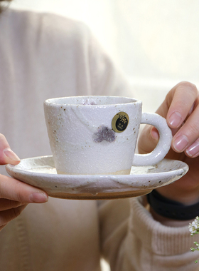 日本进口信乐烧手工粗陶锦云白色咖啡杯日式复古简约水杯子160ml