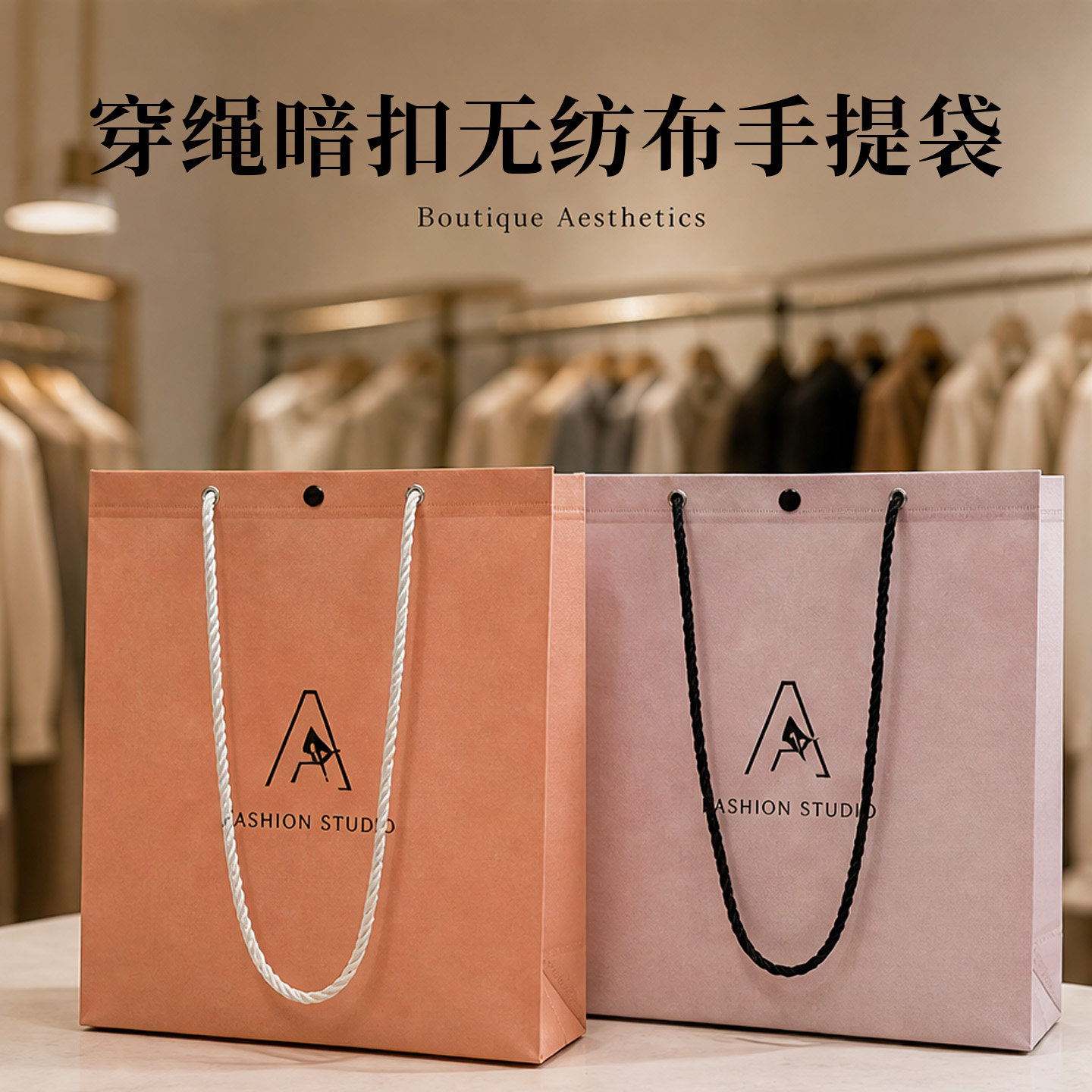 无纺布手提袋带暗扣服装店眼镜店袋子购物礼品袋定制印LOGO宣传袋