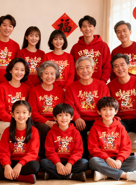 定制卫衣印logo全家亲子装DIY服装马年本命年订制圆领卫衣连帽衫