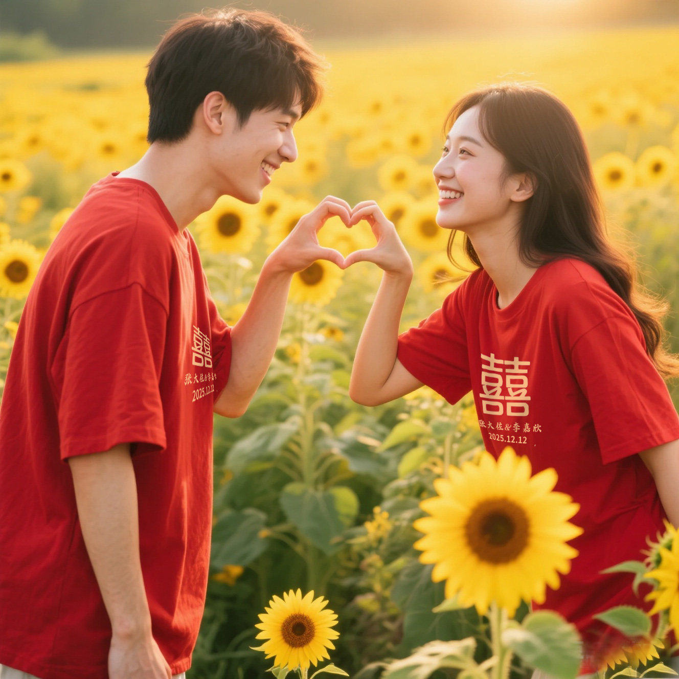 订婚宴红色短袖T恤定制印字logo