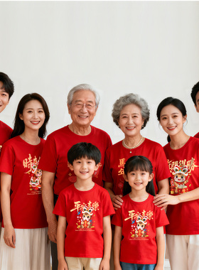定制t恤印logo全家福红色短袖亲子装马年新年过年本命年