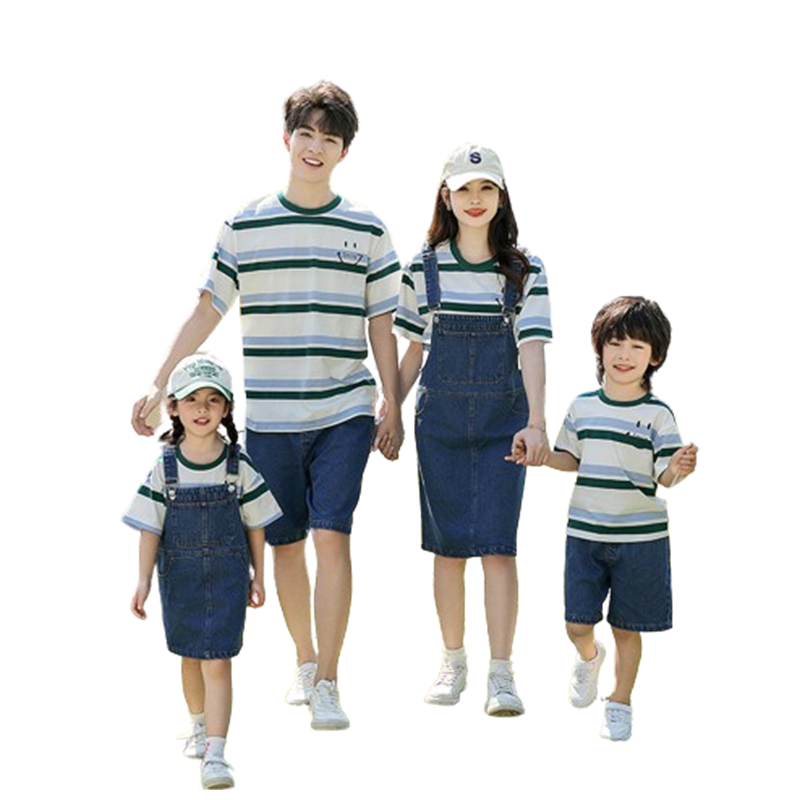 亲子装一家四口夏季母女装海边韩系高级感母子洋气渡假夏装全家款