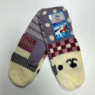 秋冬季 女士加绒加厚防风骑行骑车保暖全指连指毛线针织手套 新款