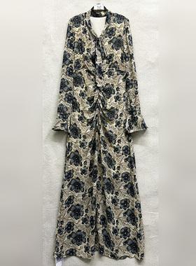 外贸原单170-175高个子新款女装V领雪纺碎花套头A字裙长款连衣裙