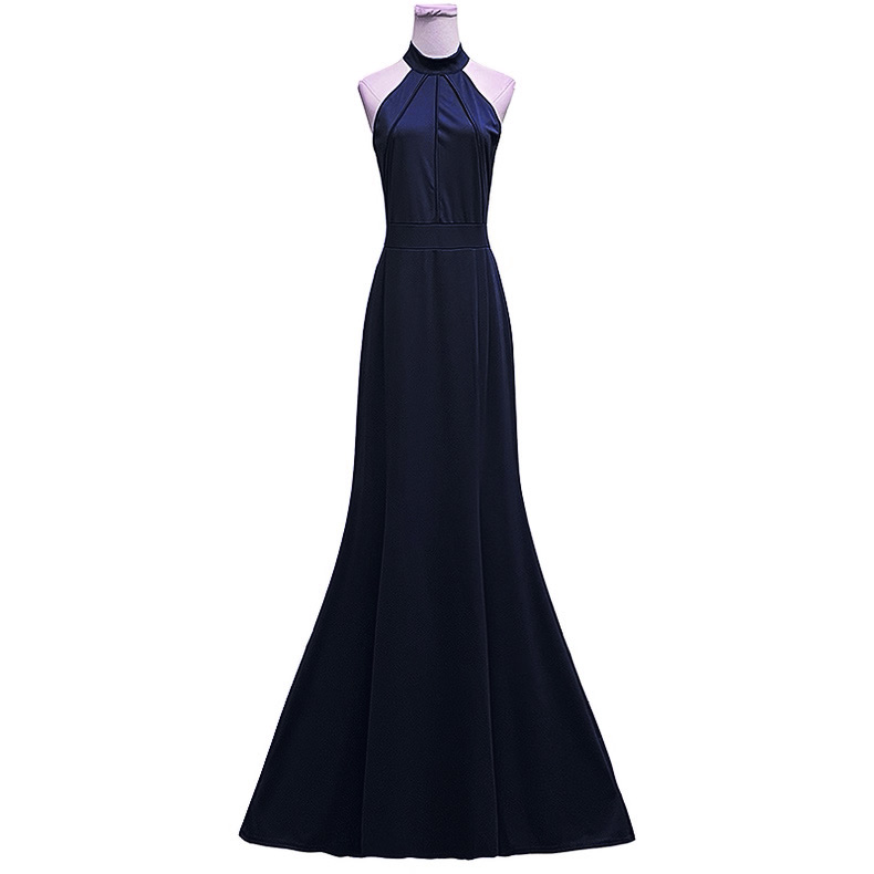 外贸原单175高个子夏季女士名媛风优雅无袖露肩高腰修身礼服长裙