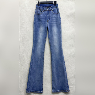 磨白百搭高腰微喇叭牛仔裤 外贸原单170 时尚 新款 175高个子女装