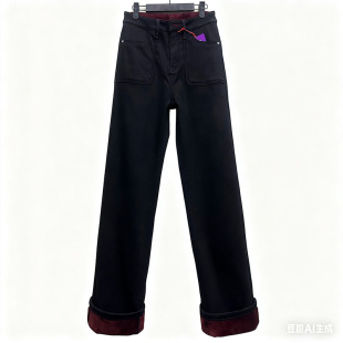 百搭加绒加厚直筒九分休闲裤 高腰显瘦水洗时尚 女装 秋冬季