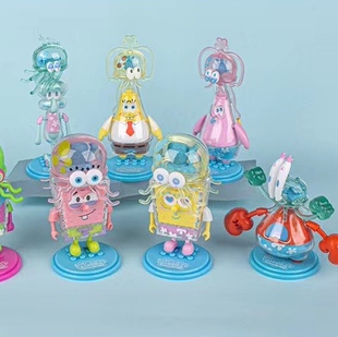 现货正版海绵宝宝跳动水母盲盒可爱手办公仔摆件玩具礼物装饰模型