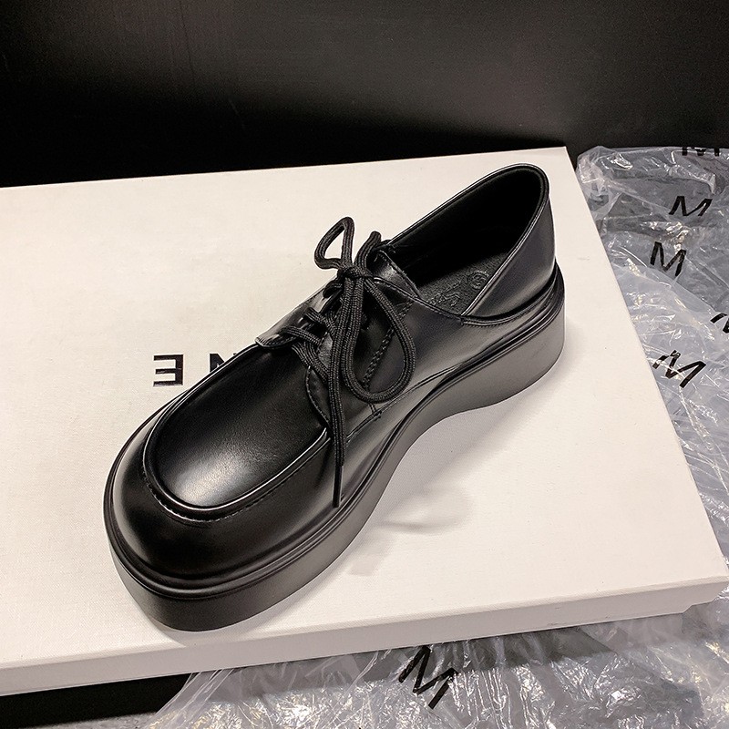 进口黑色厚底小皮鞋女秋冬2025年新款英伦风复古百搭配裙子系带乐