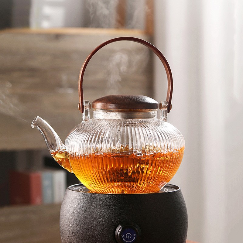 德国进口日式竖纹玻璃提梁茶壶电陶炉泡茶烧水煮茶炉套装煮茶功夫