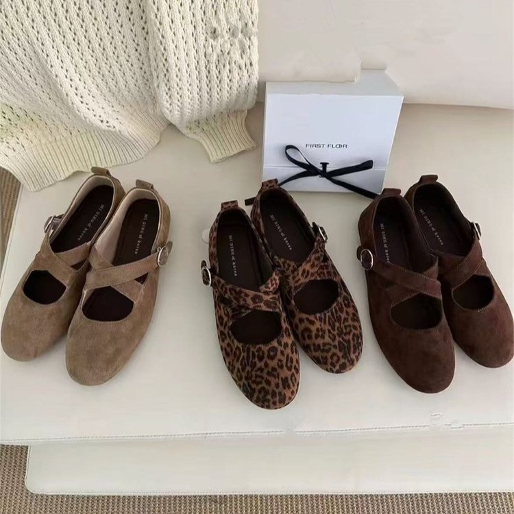 进口小众复古豹纹两穿玛丽珍鞋女2025秋季新款小香风温柔气质浅口
