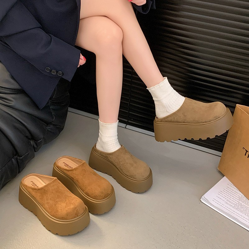 进口勃肯包头半拖鞋女外穿2025春秋季新款厚底增高懒人穆勒博肯半