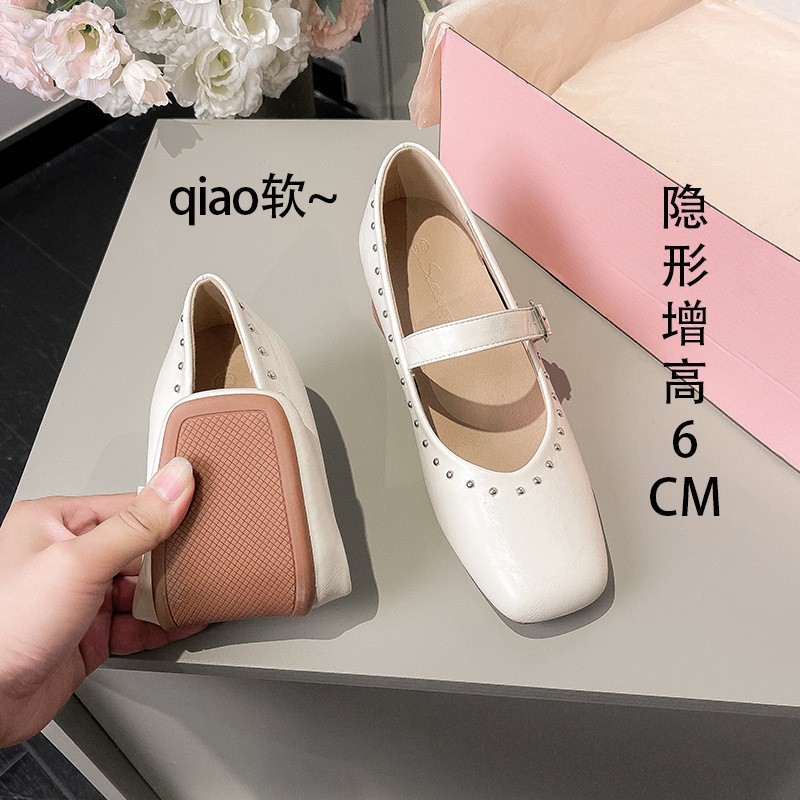 进口超软小羊皮~小个子内增高6cm红色浅口单鞋女芭蕾舞玛丽珍奶奶