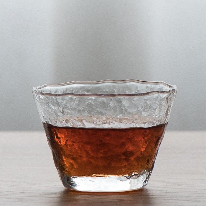 德国进口日式锤纹玻璃品茗杯 大号初雪耐热玻璃茶杯 透明水杯