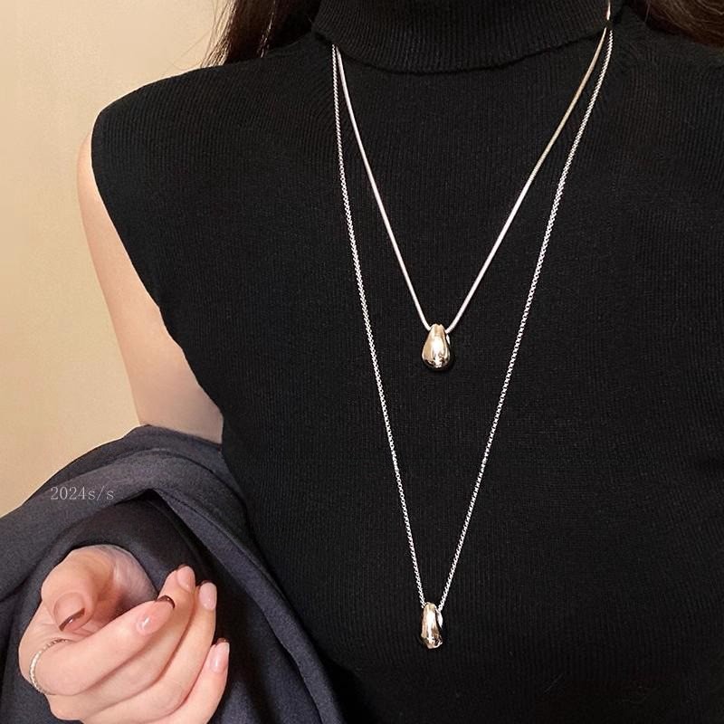 进口极简风水滴吊坠项链女秋冬长款卫衣毛衣链休闲百搭轻奢气质配