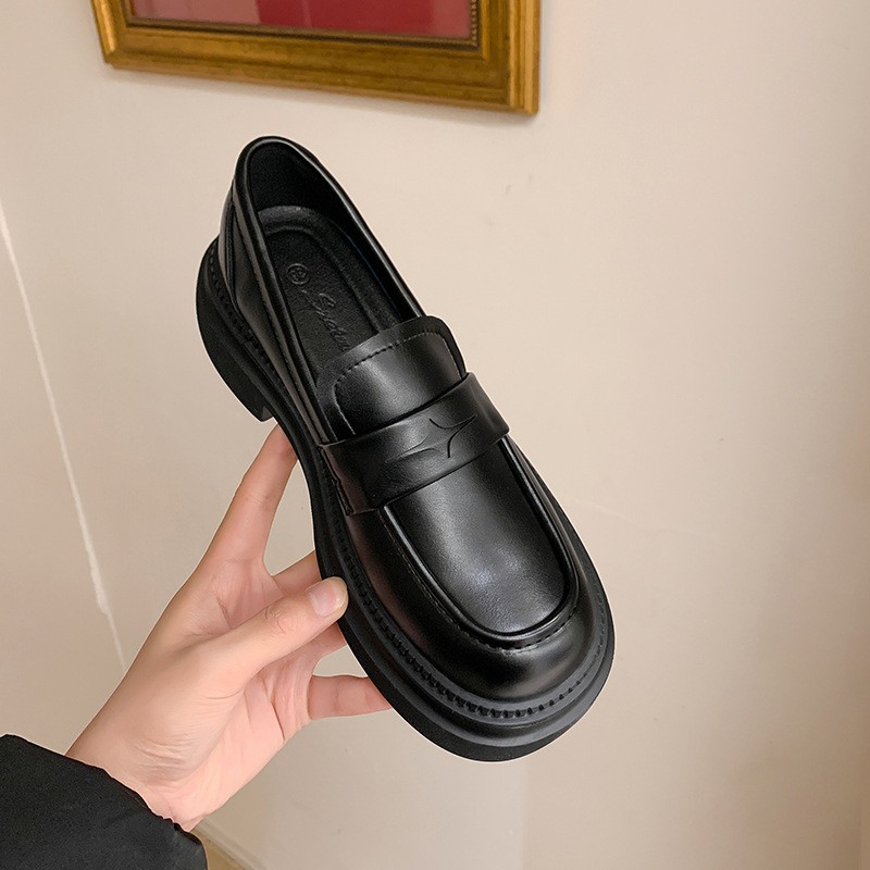 进口厚底乐福鞋小皮鞋女英伦风2025春季新款复古学院黑色jk一脚蹬