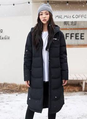李宁男女款2024新款冬季鸭绒连帽防风长款过膝运动羽绒服YYMU151