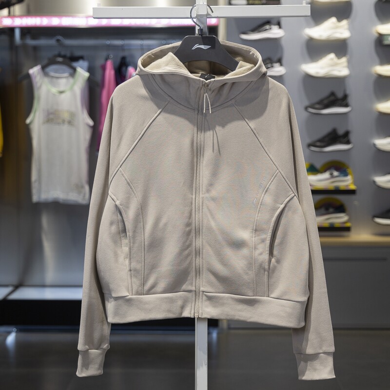 李宁2024冬季新款健身系列女子加绒保暖宽松开衫连帽卫衣AWDU562