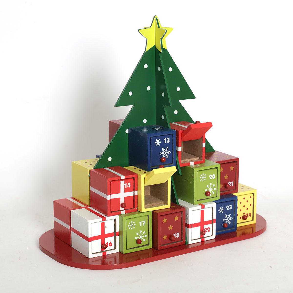 Christmas日式圣诞树木质倒计时日历糖果盒摆件装饰礼品24格包邮