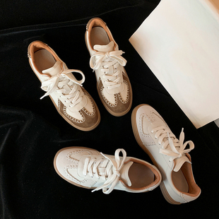 运动休闲单鞋 2025新款 平底板鞋 网红真皮厚底德训鞋 女百搭秋 小白鞋