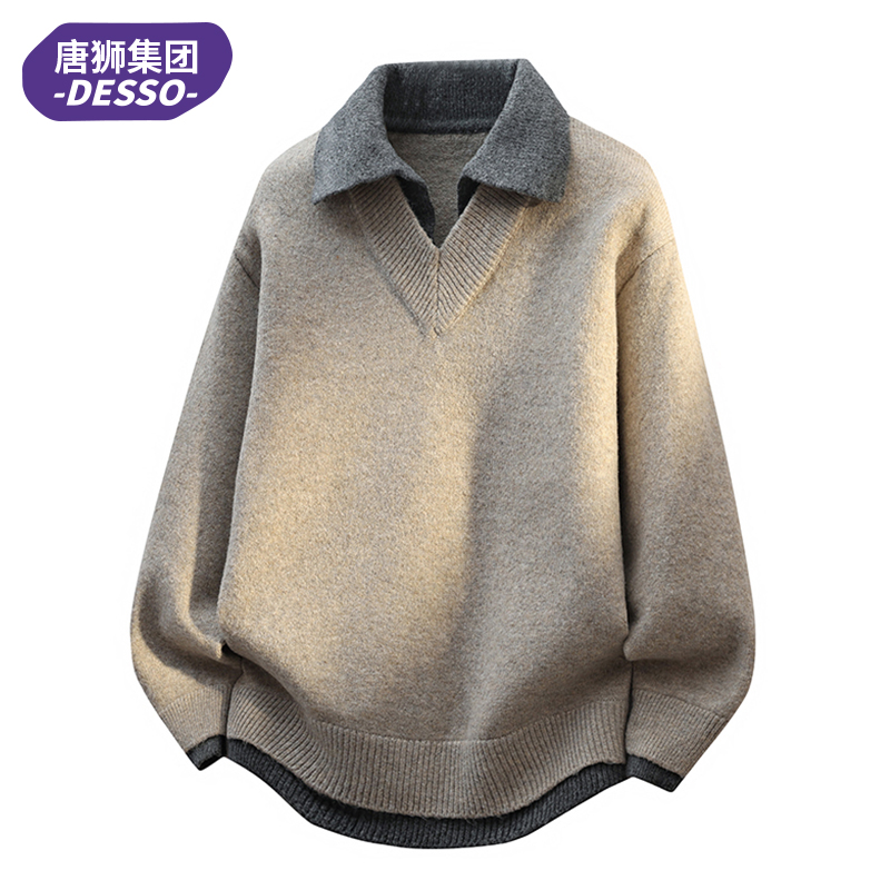 唐狮集团DESSO衬衫领毛衣男冬季假两件针织衫男内搭打底衫青少年