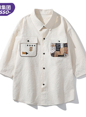 唐狮集团DESSO2026新中式民族风夏季七分袖短袖泡泡纱衬衫衬衣