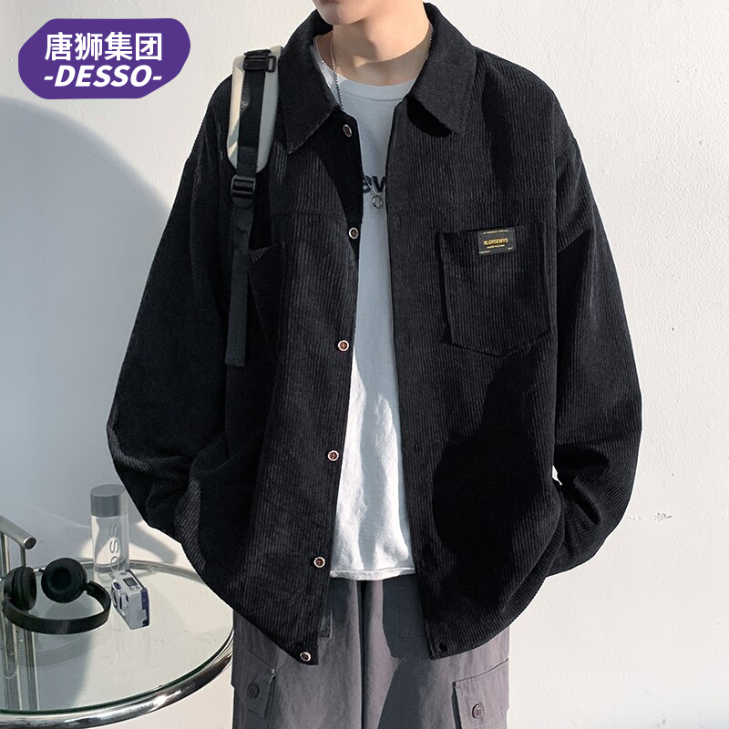 唐狮集团DESSO灯芯绒衬衫男2025长袖春夏宽松日系复古衬衣外套