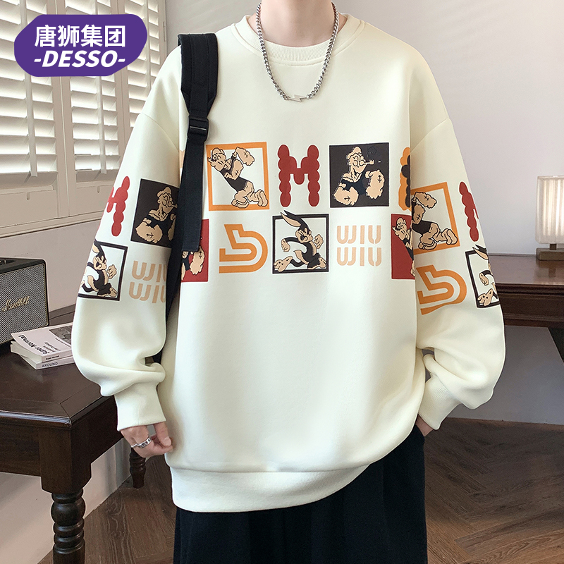 唐狮集团DESSO圆领卫衣男春秋款2025新款美式落肩袖宽松长袖t恤