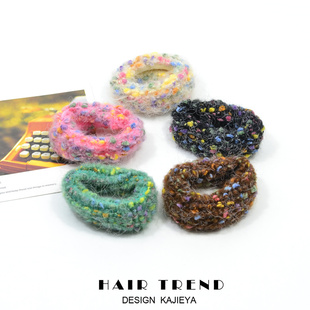 毛线发圈~秋冬高弹力丸子头发绳头绳毛绒绒杂色扎头发橡皮筋发饰