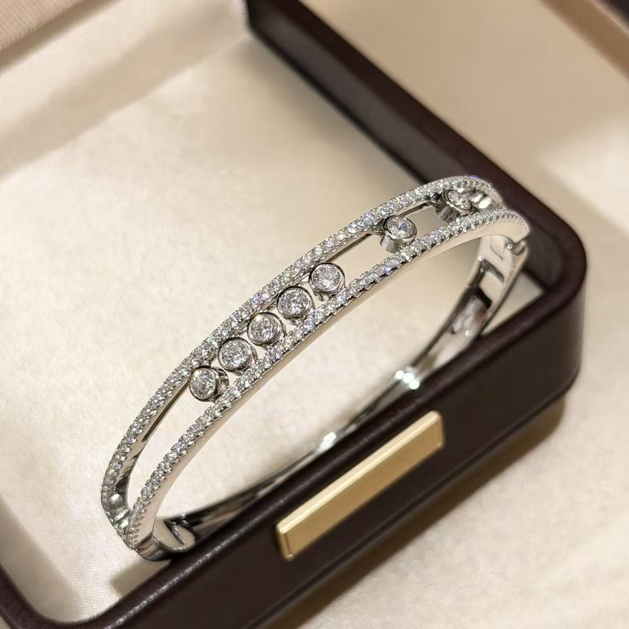 S925纯银 梅家七钻滑动手镯满钻高级感精致可滑动轻奢百搭move