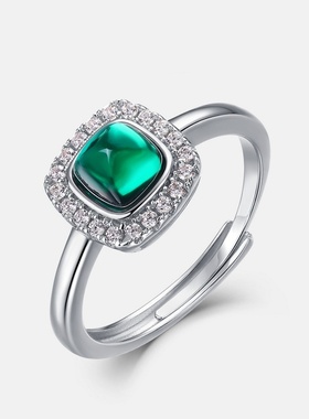 糖塔培育祖母绿戒指锆石S925围镶