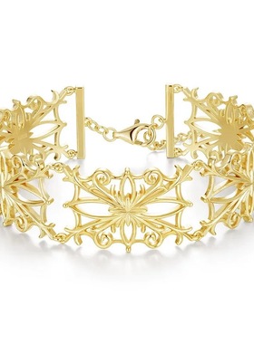 日韩风轻奢S925纯银镀金夸张个性手镯 小众设计感镂空花丝手镯 女