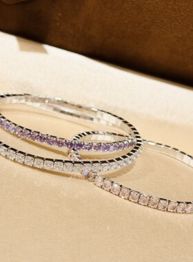 S925纯银 弹力圈彩钻手链网球手链轻奢百搭小众粉钻紫钻白钻