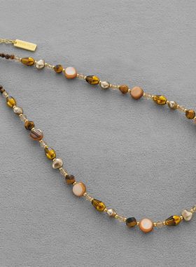 FS迪丽热巴同款虎眼石次项链 秋冬美拉德栗子色轻奢高级感锁骨链