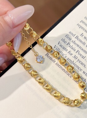 S925银拉丝猫眼珠手链女环环相扣高级感简约精致设计圆珠手饰批发