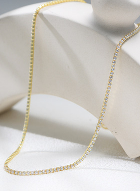 欧美跨境新款2mm锆石网球链s925纯银个性百搭hip hop简约满钻项链